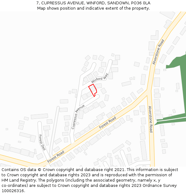 7, CUPRESSUS AVENUE, WINFORD, SANDOWN, PO36 0LA: Location map and indicative extent of plot