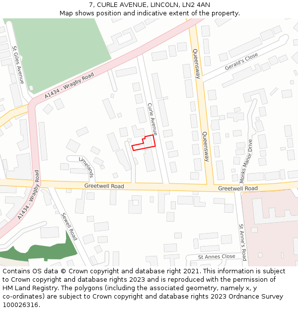 7, CURLE AVENUE, LINCOLN, LN2 4AN: Location map and indicative extent of plot