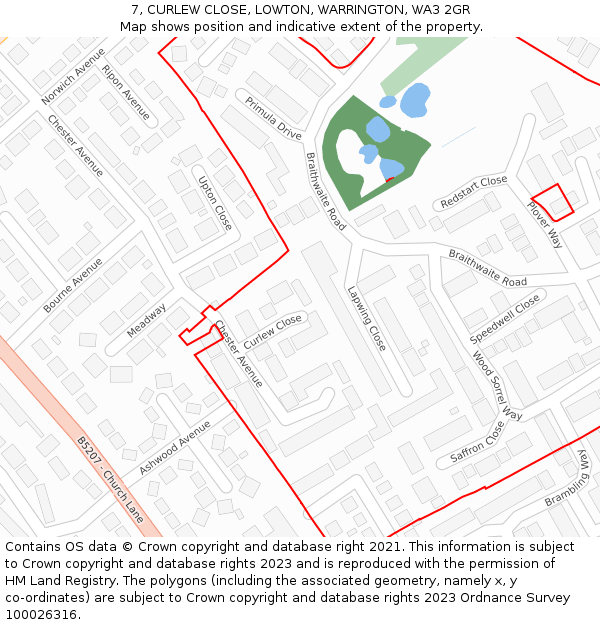 7, CURLEW CLOSE, LOWTON, WARRINGTON, WA3 2GR: Location map and indicative extent of plot