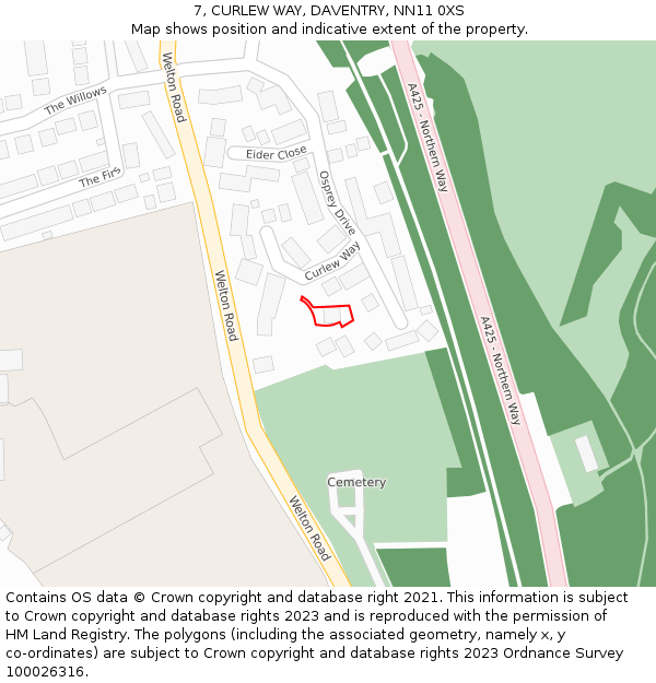 7, CURLEW WAY, DAVENTRY, NN11 0XS: Location map and indicative extent of plot