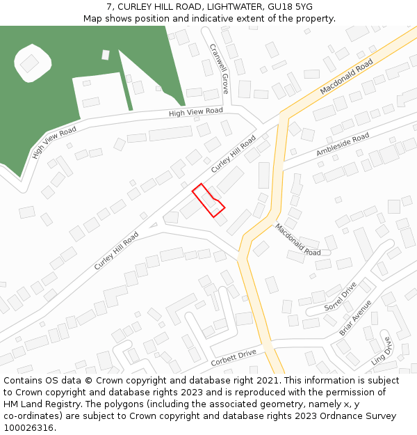 7, CURLEY HILL ROAD, LIGHTWATER, GU18 5YG: Location map and indicative extent of plot