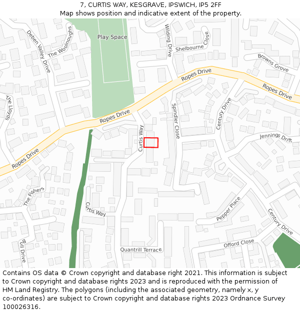 7, CURTIS WAY, KESGRAVE, IPSWICH, IP5 2FF: Location map and indicative extent of plot
