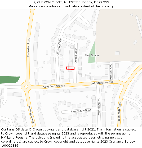 7, CURZON CLOSE, ALLESTREE, DERBY, DE22 2SX: Location map and indicative extent of plot