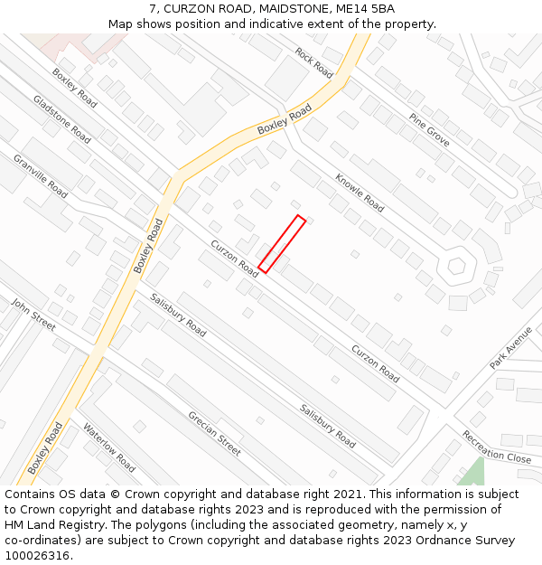 7, CURZON ROAD, MAIDSTONE, ME14 5BA: Location map and indicative extent of plot