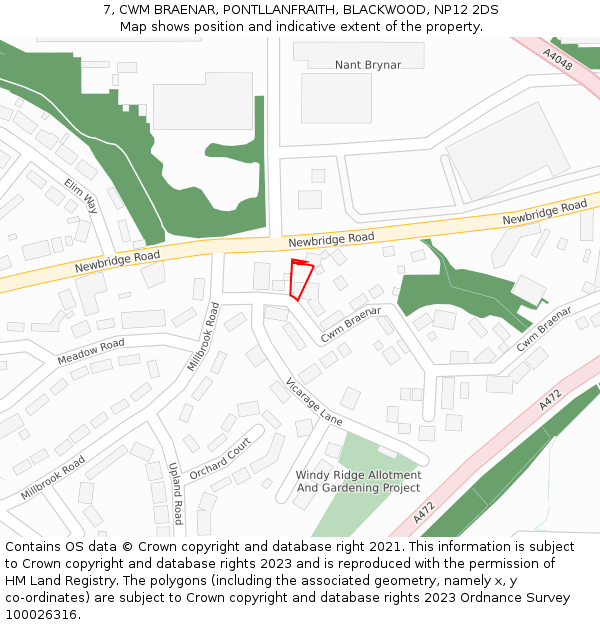 7, CWM BRAENAR, PONTLLANFRAITH, BLACKWOOD, NP12 2DS: Location map and indicative extent of plot
