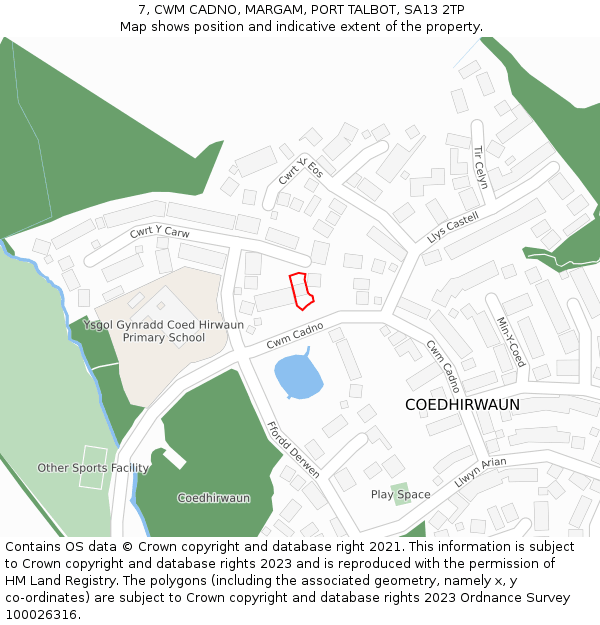 7, CWM CADNO, MARGAM, PORT TALBOT, SA13 2TP: Location map and indicative extent of plot