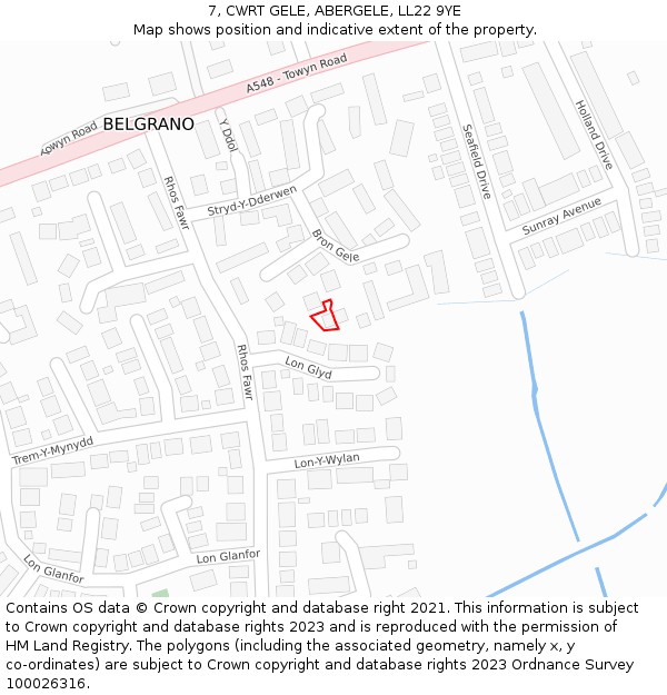 7, CWRT GELE, ABERGELE, LL22 9YE: Location map and indicative extent of plot