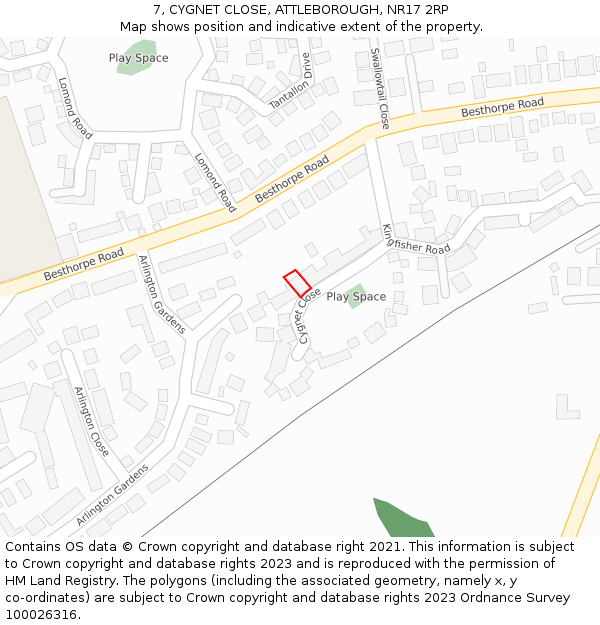 7, CYGNET CLOSE, ATTLEBOROUGH, NR17 2RP: Location map and indicative extent of plot
