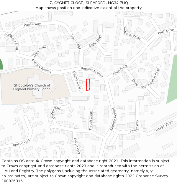 7, CYGNET CLOSE, SLEAFORD, NG34 7UQ: Location map and indicative extent of plot