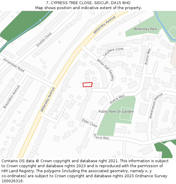 7, CYPRESS TREE CLOSE, SIDCUP, DA15 8HD: Location map and indicative extent of plot