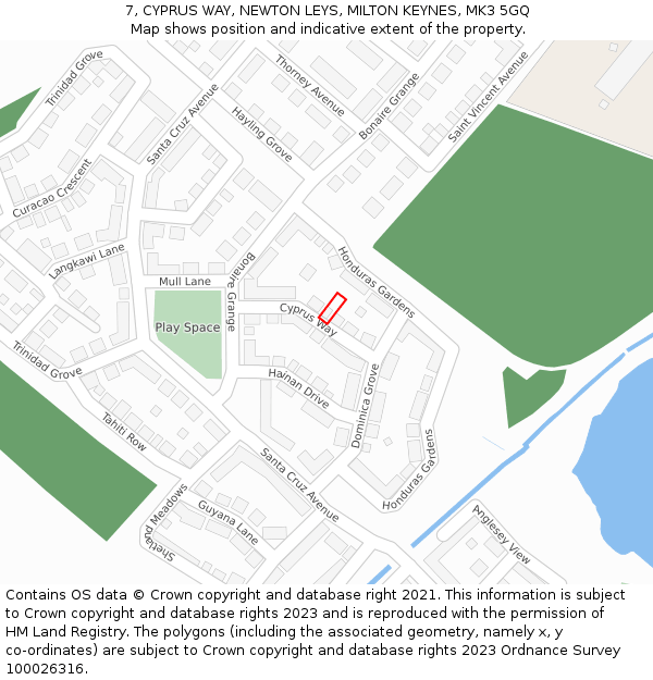 7, CYPRUS WAY, NEWTON LEYS, MILTON KEYNES, MK3 5GQ: Location map and indicative extent of plot