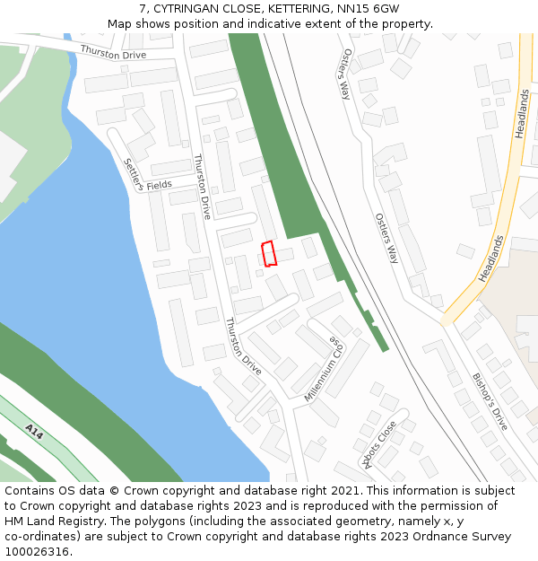 7, CYTRINGAN CLOSE, KETTERING, NN15 6GW: Location map and indicative extent of plot