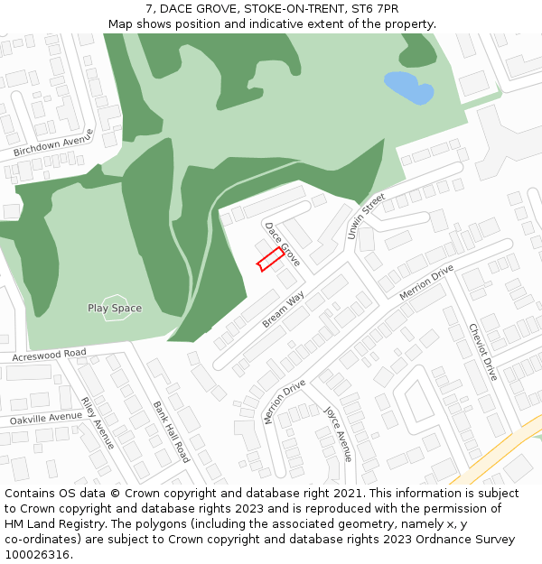 7, DACE GROVE, STOKE-ON-TRENT, ST6 7PR: Location map and indicative extent of plot