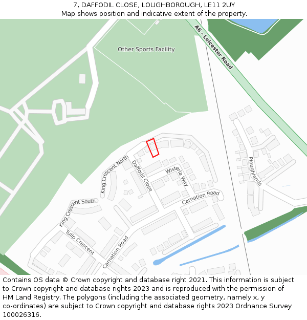 7, DAFFODIL CLOSE, LOUGHBOROUGH, LE11 2UY: Location map and indicative extent of plot