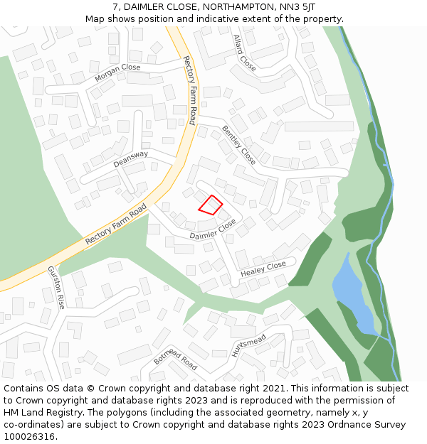 7, DAIMLER CLOSE, NORTHAMPTON, NN3 5JT: Location map and indicative extent of plot