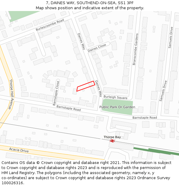 7, DAINES WAY, SOUTHEND-ON-SEA, SS1 3PF: Location map and indicative extent of plot