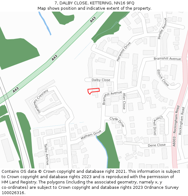 7, DALBY CLOSE, KETTERING, NN16 9FQ: Location map and indicative extent of plot