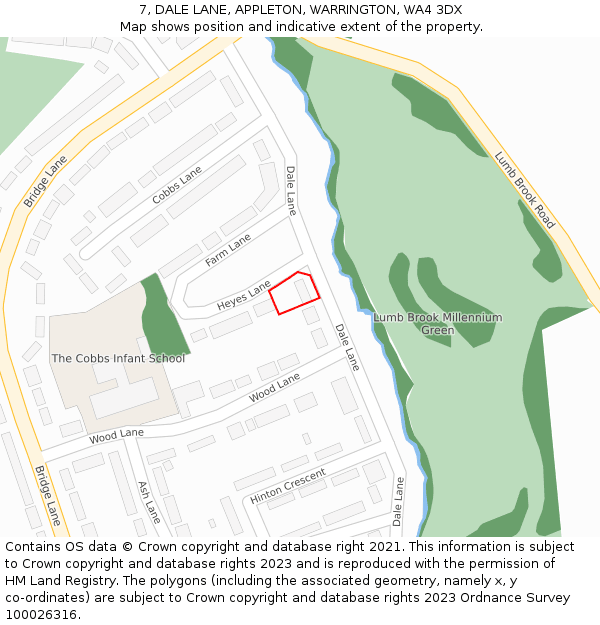 7, DALE LANE, APPLETON, WARRINGTON, WA4 3DX: Location map and indicative extent of plot