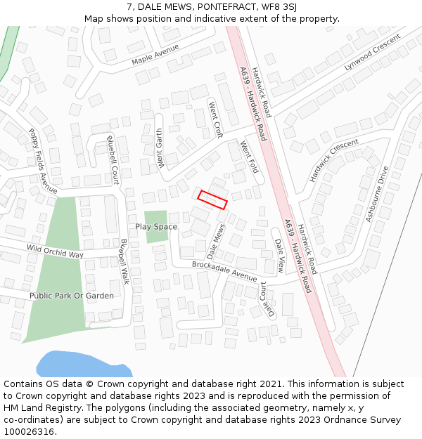 7, DALE MEWS, PONTEFRACT, WF8 3SJ: Location map and indicative extent of plot