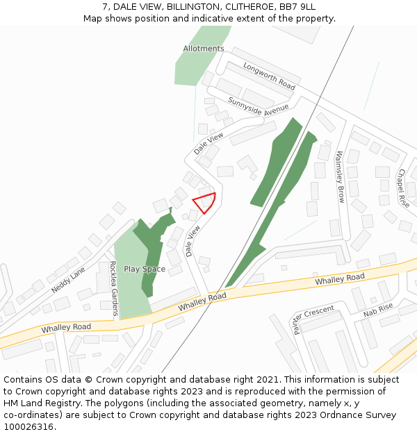 7, DALE VIEW, BILLINGTON, CLITHEROE, BB7 9LL: Location map and indicative extent of plot