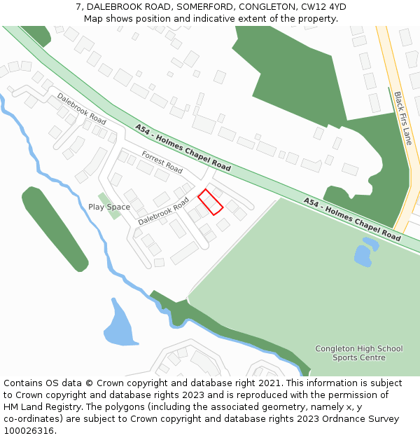 7, DALEBROOK ROAD, SOMERFORD, CONGLETON, CW12 4YD: Location map and indicative extent of plot