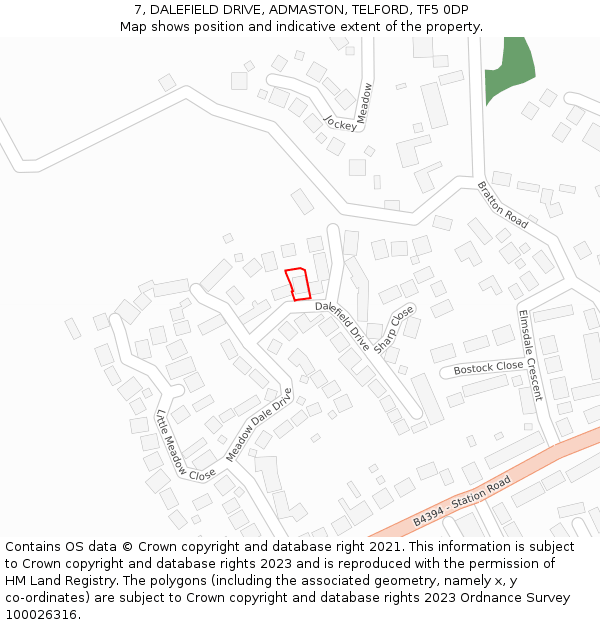 7, DALEFIELD DRIVE, ADMASTON, TELFORD, TF5 0DP: Location map and indicative extent of plot