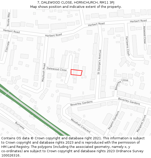 7, DALEWOOD CLOSE, HORNCHURCH, RM11 3PJ: Location map and indicative extent of plot