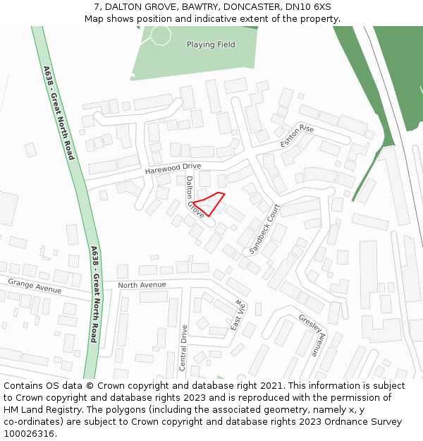 7, DALTON GROVE, BAWTRY, DONCASTER, DN10 6XS: Location map and indicative extent of plot
