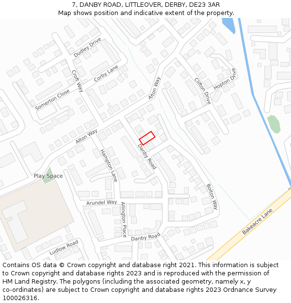 7, DANBY ROAD, LITTLEOVER, DERBY, DE23 3AR: Location map and indicative extent of plot