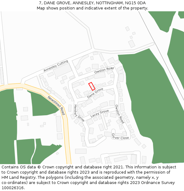 7, DANE GROVE, ANNESLEY, NOTTINGHAM, NG15 0DA: Location map and indicative extent of plot
