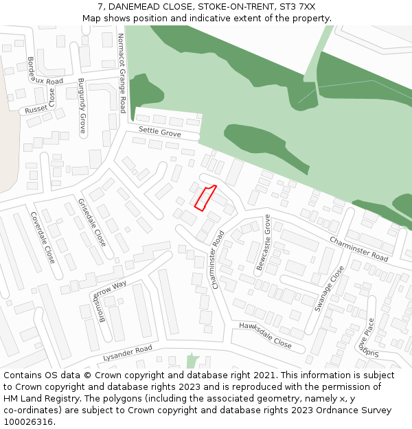 7, DANEMEAD CLOSE, STOKE-ON-TRENT, ST3 7XX: Location map and indicative extent of plot