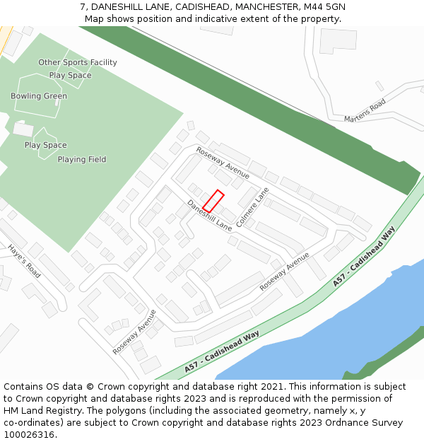 7, DANESHILL LANE, CADISHEAD, MANCHESTER, M44 5GN: Location map and indicative extent of plot