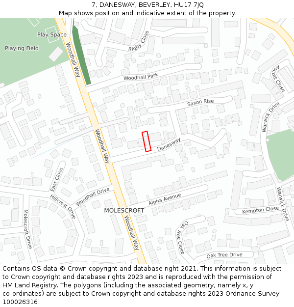 7, DANESWAY, BEVERLEY, HU17 7JQ: Location map and indicative extent of plot