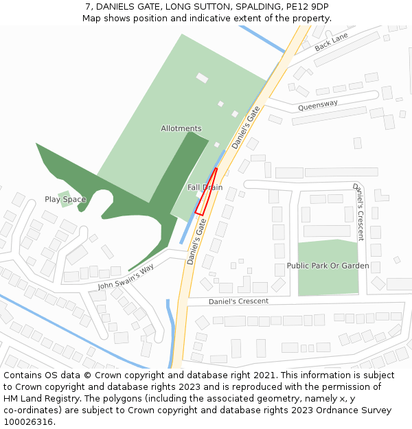 7, DANIELS GATE, LONG SUTTON, SPALDING, PE12 9DP: Location map and indicative extent of plot