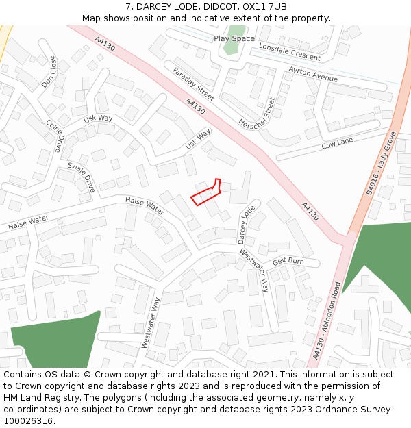 7, DARCEY LODE, DIDCOT, OX11 7UB: Location map and indicative extent of plot