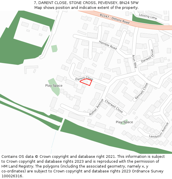 7, DARENT CLOSE, STONE CROSS, PEVENSEY, BN24 5PW: Location map and indicative extent of plot