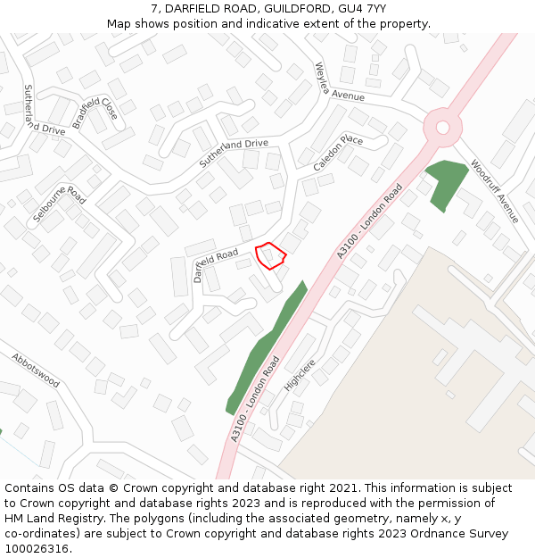 7, DARFIELD ROAD, GUILDFORD, GU4 7YY: Location map and indicative extent of plot