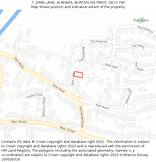 7, DARK LANE, ALREWAS, BURTON-ON-TRENT, DE13 7AP: Location map and indicative extent of plot