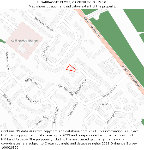 7, DARRACOTT CLOSE, CAMBERLEY, GU15 1PL: Location map and indicative extent of plot