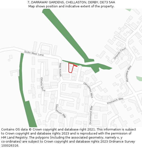 7, DARRAWAY GARDENS, CHELLASTON, DERBY, DE73 5AA: Location map and indicative extent of plot