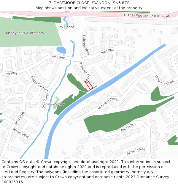 7, DARTMOOR CLOSE, SWINDON, SN5 8ZR: Location map and indicative extent of plot