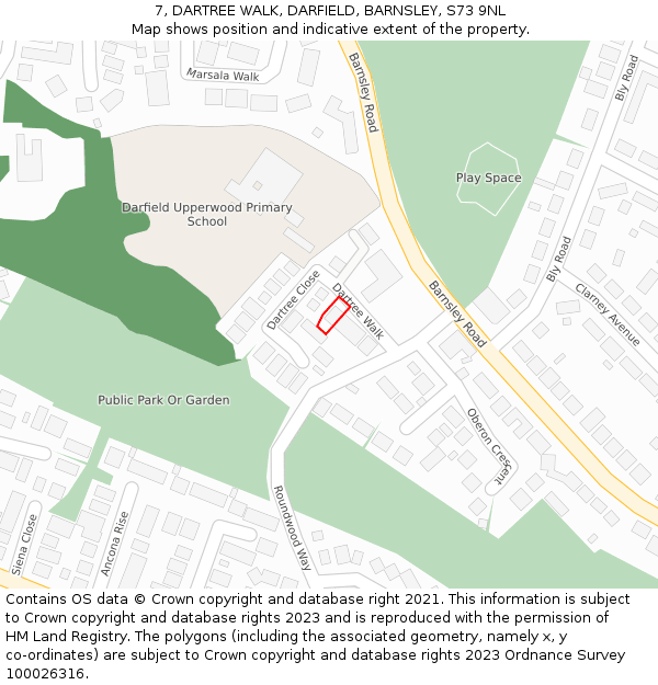 7, DARTREE WALK, DARFIELD, BARNSLEY, S73 9NL: Location map and indicative extent of plot