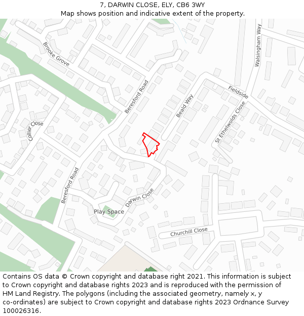 7, DARWIN CLOSE, ELY, CB6 3WY: Location map and indicative extent of plot