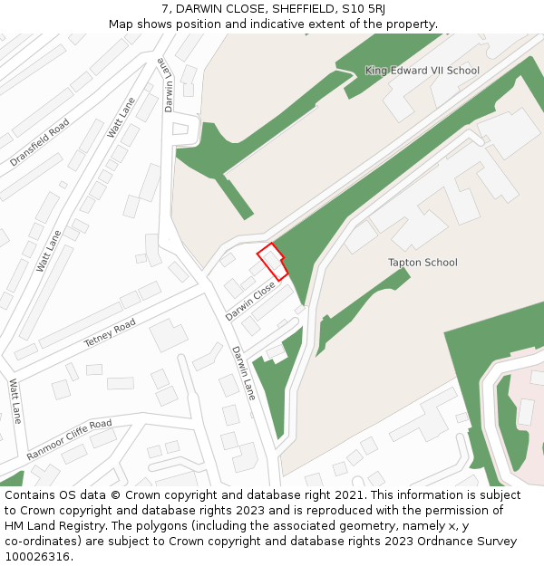 7, DARWIN CLOSE, SHEFFIELD, S10 5RJ: Location map and indicative extent of plot