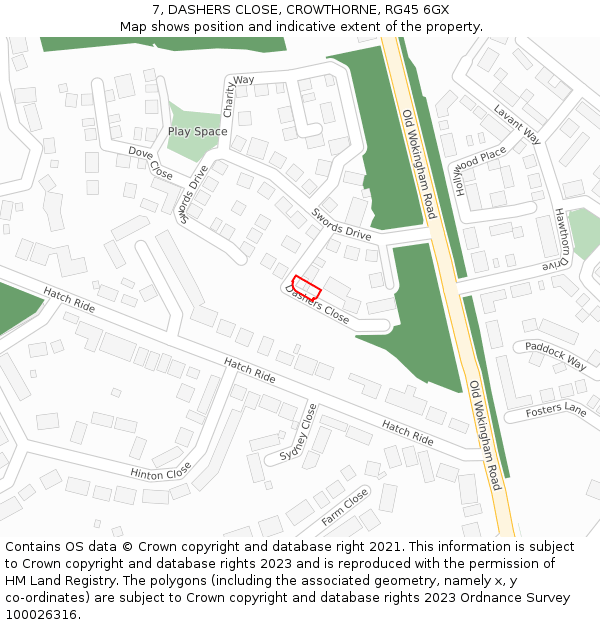 7, DASHERS CLOSE, CROWTHORNE, RG45 6GX: Location map and indicative extent of plot