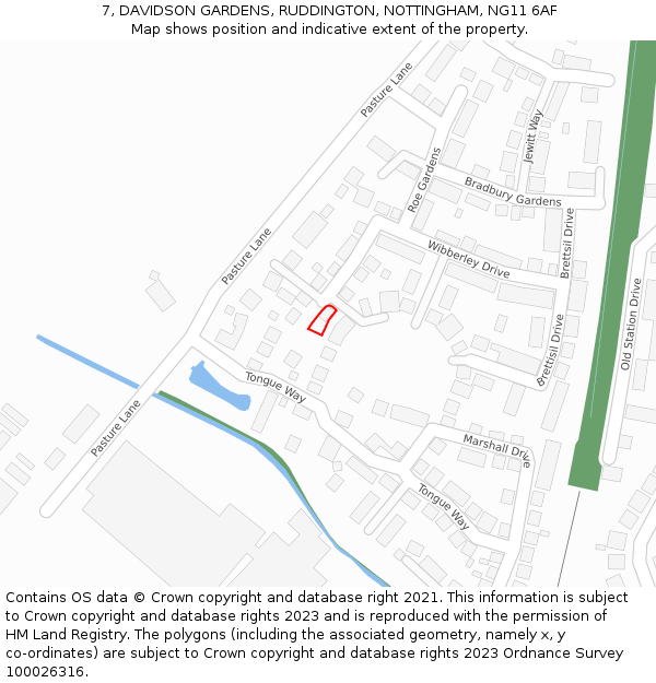 7, DAVIDSON GARDENS, RUDDINGTON, NOTTINGHAM, NG11 6AF: Location map and indicative extent of plot