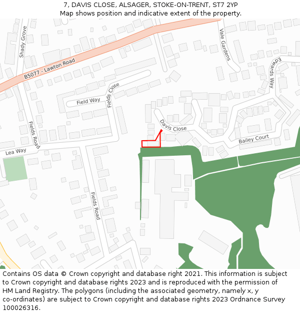 7, DAVIS CLOSE, ALSAGER, STOKE-ON-TRENT, ST7 2YP: Location map and indicative extent of plot