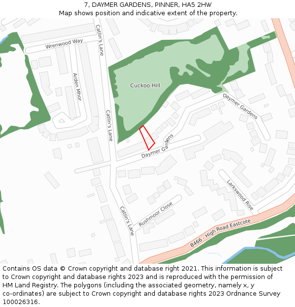 7, DAYMER GARDENS, PINNER, HA5 2HW: Location map and indicative extent of plot