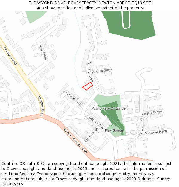 7, DAYMOND DRIVE, BOVEY TRACEY, NEWTON ABBOT, TQ13 9SZ: Location map and indicative extent of plot