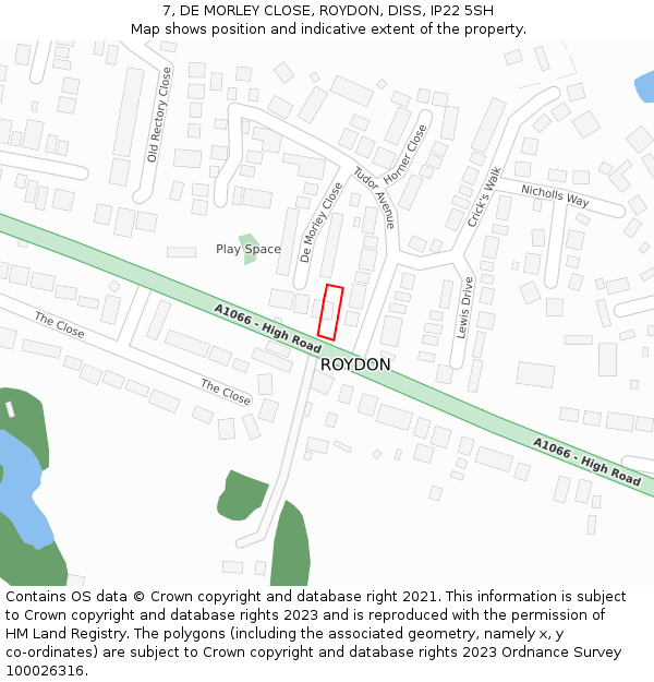 7, DE MORLEY CLOSE, ROYDON, DISS, IP22 5SH: Location map and indicative extent of plot